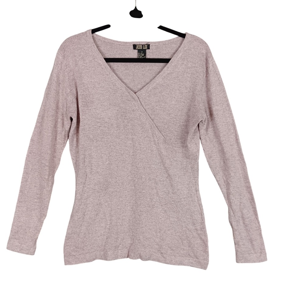 Jessi Lee Silk Cashmere Blend‎ Knit Top V-Neck Long Sleeve Sweater